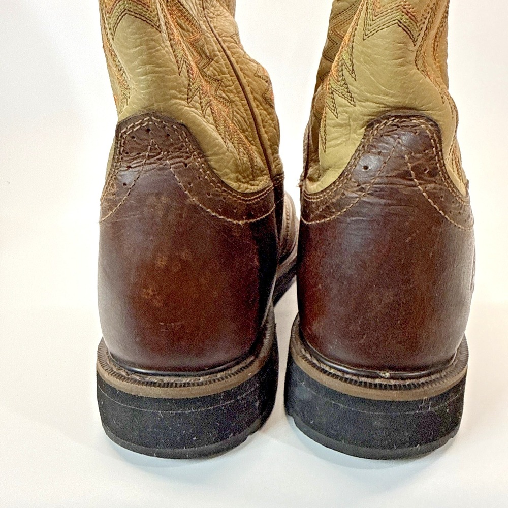 Justin Mens Boots 10.5 D Brown Tan Leather Superintendent Work Cowboy Soft Toe - Picture 9 of 16